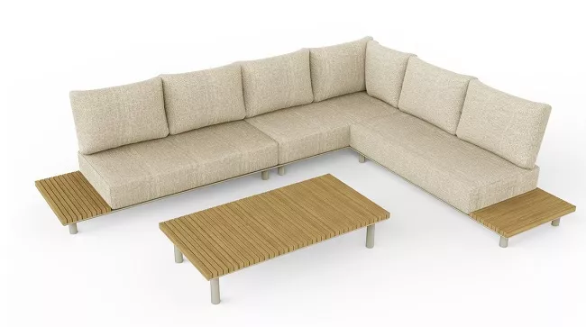 Бежевый угловой комплект из алюминия с тиком для дачи