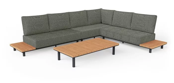 Уличный угловой диван из алюминия с тиком, антрацит