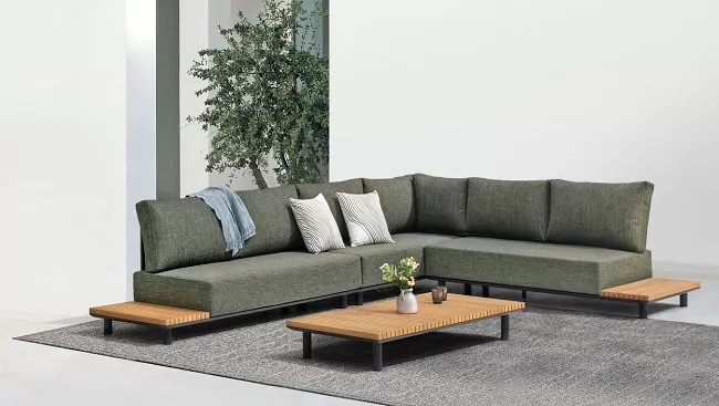 Уличный угловой диван из алюминия с тиком, антрацит Уличный угловой диван из алюминия с тиком, антрацит