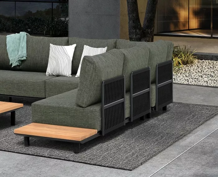 Уличный угловой диван из алюминия с тиком, антрацит Уличный угловой диван из алюминия с тиком, антрацит