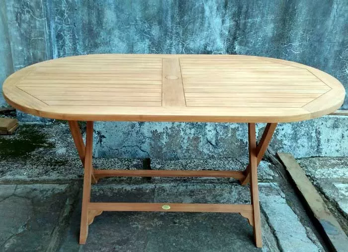 Складной деревянный тиковый стол для улицы овальный купить