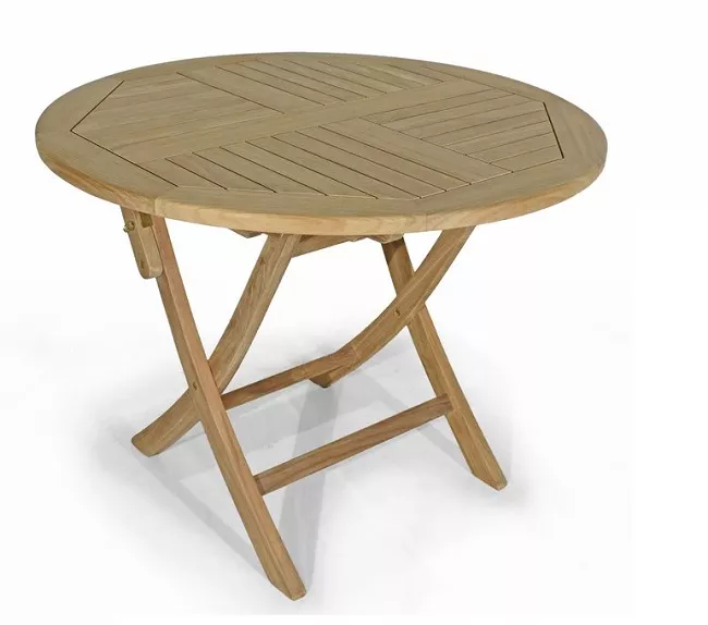 Складной круглый стол из тика для дачи купить