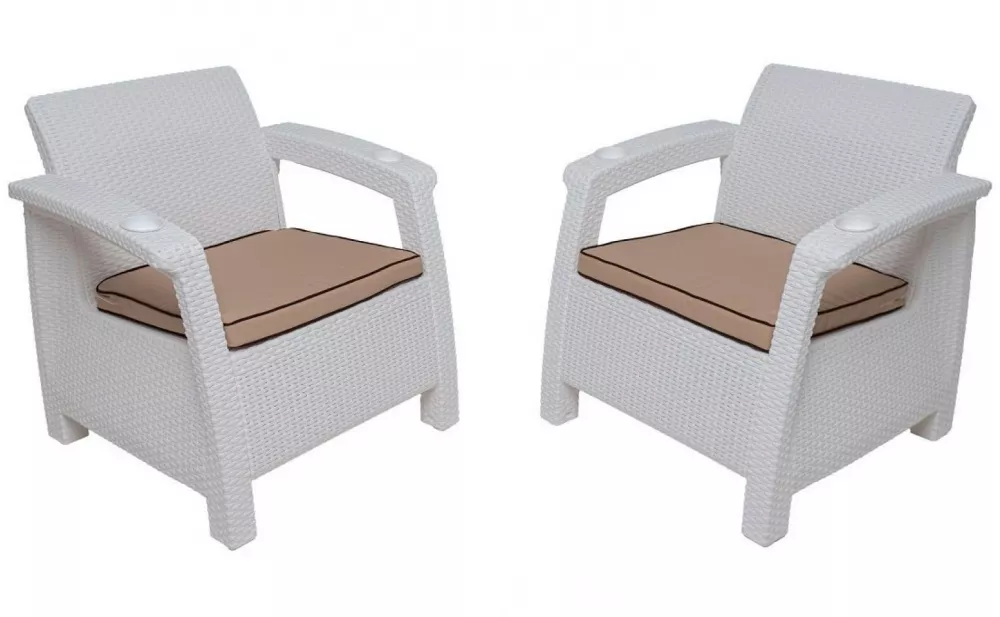 Комплект из 2-х пластиковых кресел, белый под ротанг