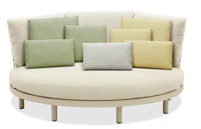 Круглый уличный диван для дачи из алюминия, бежевый Круглый уличный диван для дачи из алюминия, бежевый