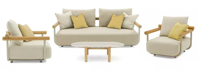 Лаунж комплект мебели для отдыха бежевый, алюминий/тик