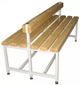 Разборные скамейка для раздевалки со спинкой сталь/сосна. Купить