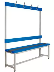 Разборные скамейка для раздевалки со спинкой сталь/сосна. Купить