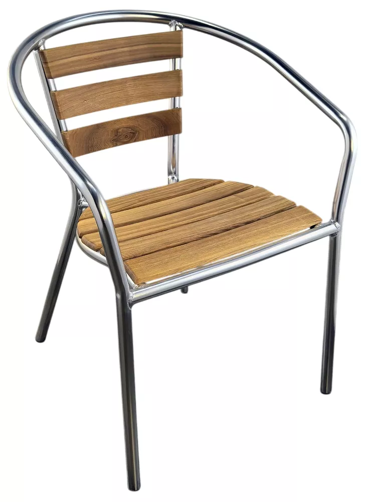 Алюминиевые стопируемые стулья с деревянным сиденьем и спинкой Алюминиевые стопируемые стулья с деревянным сиденьем и спинкой