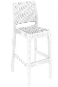 Пластиковый барный стул с имитацией ротанга, белый